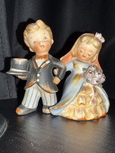 Vintage Bride & Groom Cake Topper Figurines MCM kitschy-Alpine Children F-451