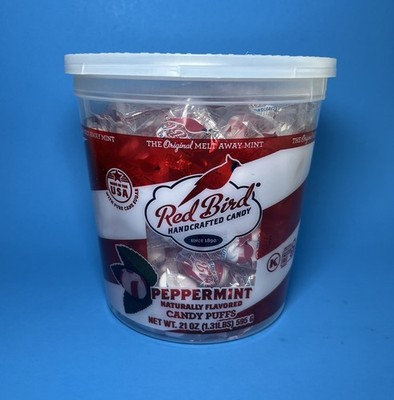 Red Bird Peppermint Candy Puffs 21 Oz Tub   Individually Wrapped   Fresh Mint