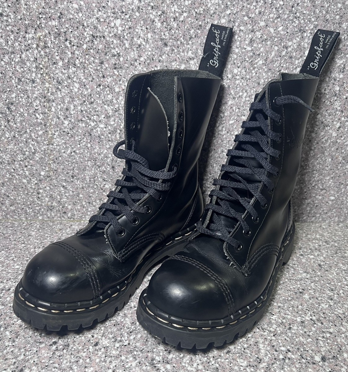 イングランド製　gripfast　グリップファースト　スチールトゥ/ロングブーツ　size24.0-24.5-25.0程度〈黒/BLACK/ブラック〉レースアップ/ロック系　管No.WM16 The Original Gripfast 's Leather Steel Toe Capped Derby England