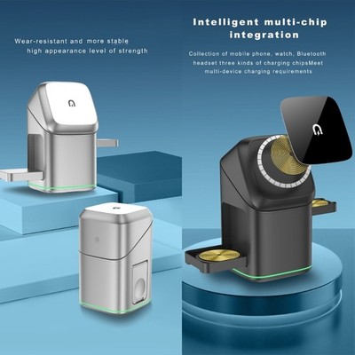 3 in 1 Wireless Rapid Charging Rotating Metal Dock Base 15W For Devices