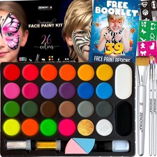 Face Painting Kit for Kids: 26 Colors, 4 Neon, 30 Stencils, 39 Book