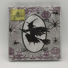 20ct Triple Ply Paper Cocktail Napkins Halloween Witch Jacquard Web