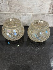 Vintage Set Of 2 Mosaic Glass Jars W/lids Home Decor