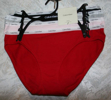 CALVIN KLEIN 4 pack Bikinis Medium Red,pink,black,gray solid.95 Cotton Logo NWT