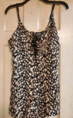 NEW Angie Black White Star Print Sleeveless Romper Size L Junior Women s NWT Adj