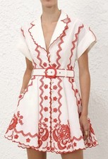 NEW W/TAGS ZIMMERMANN Lucky Embroidered Linen Dress Size 3 Aus 14 US 10 RRP $895