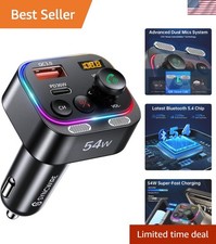 Bluetooth 5.4 FM Transmitter Car Adapter 54W PD 36W  18W Stronger Dual Mics...