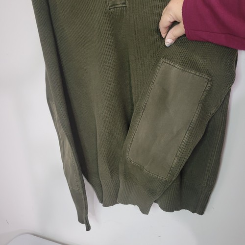 VTG Polo Ralph Lauren Military Mock Neck Henley Green Sweater Padded Elbows XL - Picture 5 of 14