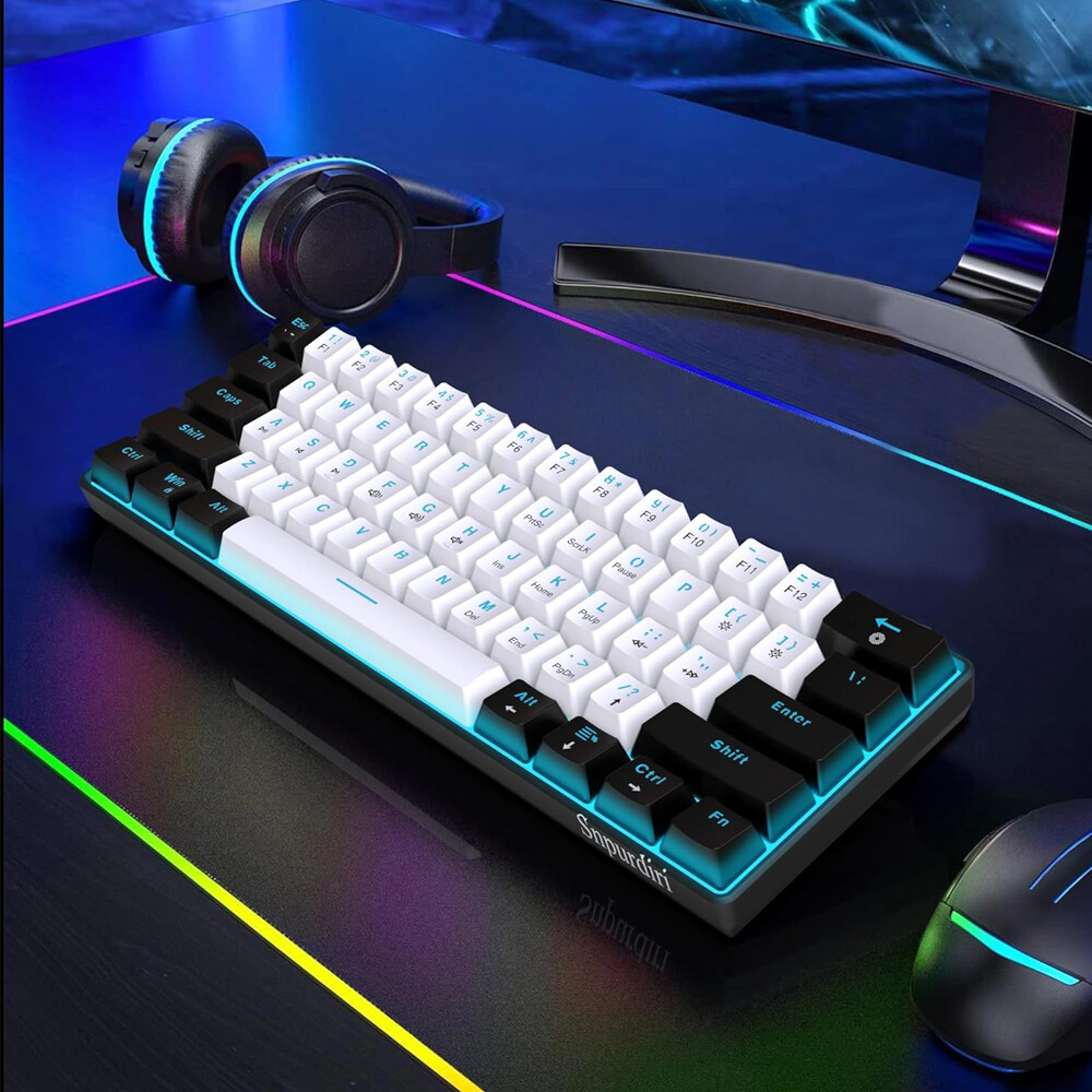 Snpurdiri 60% Gaming Keyboard Ice Blue LED Backlit 61 Keys Mini Wired for PC Mac