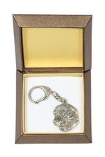 Golden Retriever - silver plated keyring with image of a dog, in box, ArtDog USA