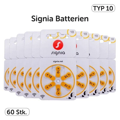 60x Signia Hörgerätebatterien 10 gelb + GRATIS Reinigungstuch inkl. Versand