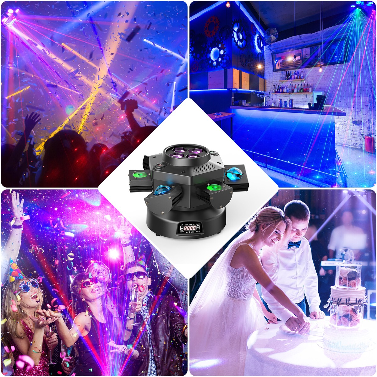 Coolighine 6-Arm LED Moving Head Beam Light – Bee Eye With RGBW + Laser, DMX, 2-Year Warranty