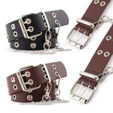 Women Trendy Metal Chain Hollow Punk Style Faux Leather Waist Dress Jeans Belts