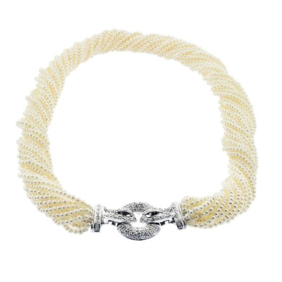 0,75 Ct.tw. Halskette mit Diamanten und Süßwasserperlen 14 Karat Weißgold