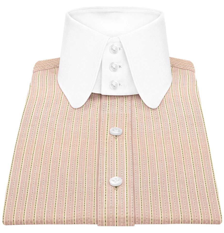 Vintage High Penny Round Peter Pan Collar Men's Orange Olive Dot Stripes Shirt - image 3 of 4