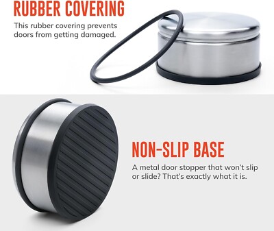 Heavy Duty Stainless Steel Door Stopper – 1kg Rubber Bumper, Wedge Design, No Installation