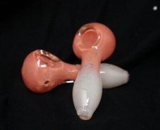 4" GRAV Frit Glass Spoon Pink  White Dry Pipe