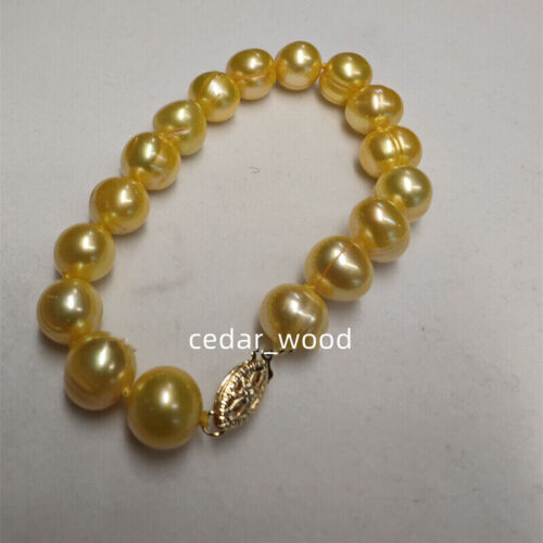 7.5-8" Huge AAA+  11-12MM  NATURAL SOUTH SEA  GOLD BAROQUE PEARL BRACELET 14K - Picture 1 of 2