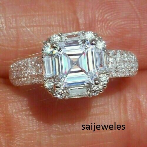 2.30 Ct White Round Moissanite Three Stone Engagement Ring 925 Sterling Silver E - Foto 6