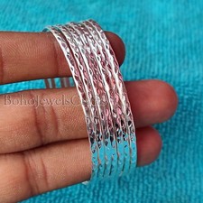Set of 7 Bangles 925 Sterling Silver Half Round Bangle Hammered Women's B 205