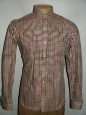 MENS CULTURATA CASUAL SHIRT SIZE L 100 COTTON ORANGE BLUE PLAIDS 205