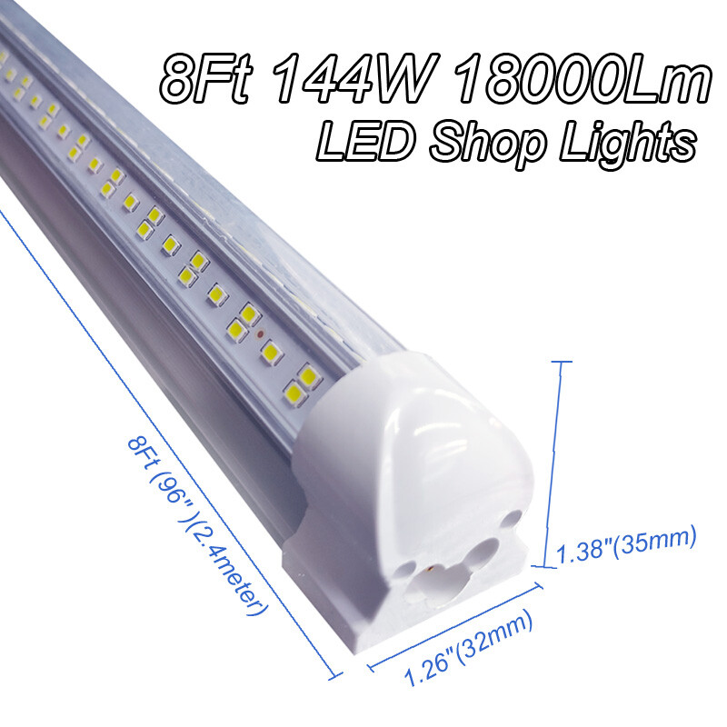 25 PC 8 Foot LED Shop Lights 144W Fixture 8FT T8 LED Tube Light 8' Garage Light