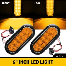2 6" amber Oval Trailer Lights 10 LED Stop Turn Tail Truck Sealed w Grommet Plug