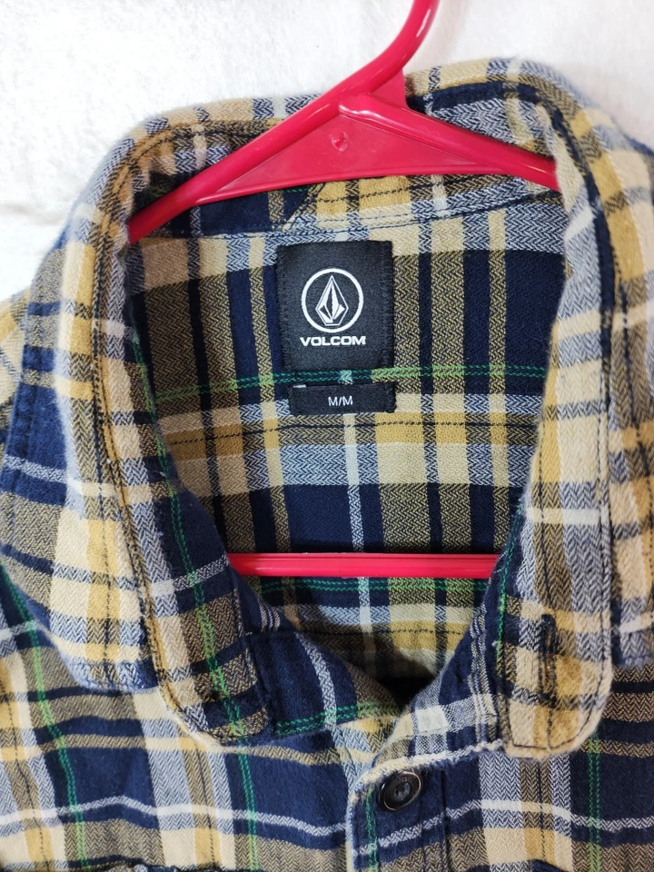 Volcom Blue Plaid Long Sleeve Button Up Flannel Shirt mens Medium - Image 2 of 4