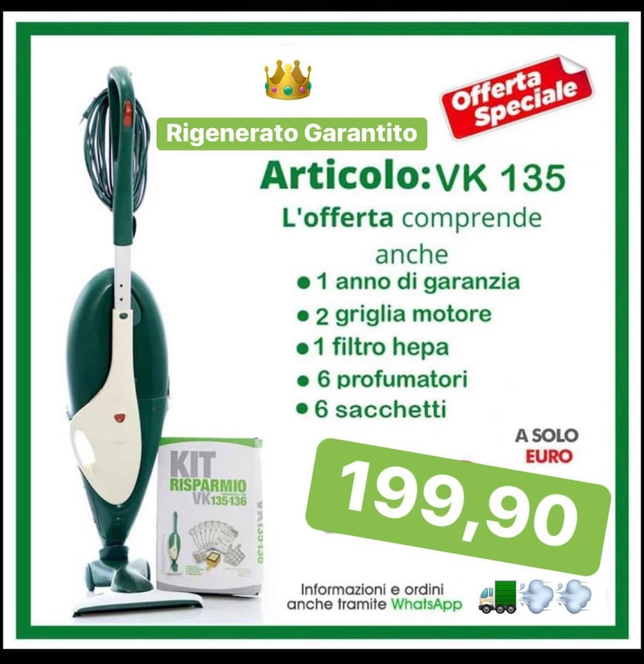 FOLLETTO ASPIRAPOLVERE VORWERK Vk135 CON HD35 CON GARANZIA E SACCHETTI