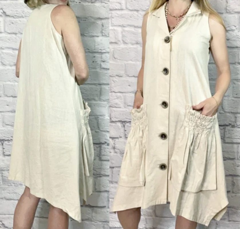 forcynthia linen blend dress FOR CYNTHIA S Women's Linen Blend Colorblock Sleeveless Midi Dress Pockets Tank