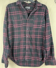 Woman Small Flannel Tartan Plaid Shirt Black Red Pockets Outdoors Longsleeve