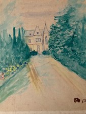 Schöne Zeichnung Gemälde Gouache Art Brut Outsider 1950 Stempel Atelier A Aus