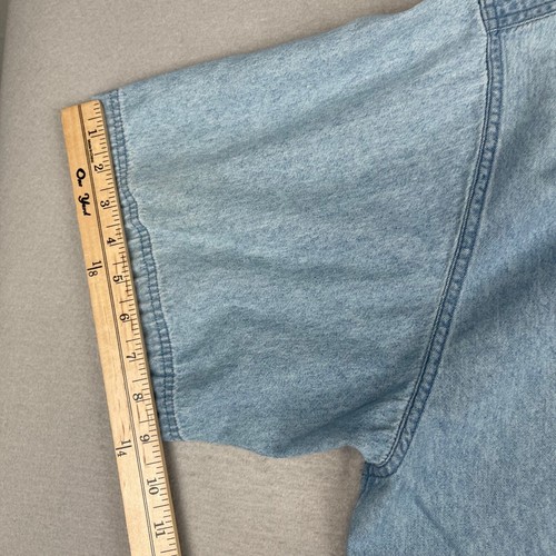 Vintage Eddie Bauer Denim Shirt Mens XL Blue Western Button Up Oversized Baggy - Picture 10 of 14