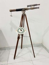Black Brown Working Antique Wooden Tripod Standing 39" Inch Double Barrel Gift