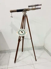 Black & Brown Working Antique Wooden Tripod Standing 39" Inch Double Barrel Gift