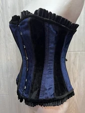 Victorian Style Boned Corset Waist Cincher Black Navt Blue Velvet Size 22