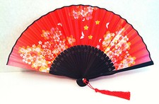 Chinese Japanese Folding Fan with Printed Cherry blossom and Butterfly Red Color