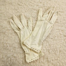 Vtg Stetson Leather White Gloves M Scalloped Trim Girl Core Old Money Victorian