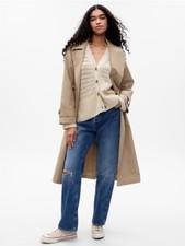 New Gap Women Cotton Cardigan Sz S 24/7 Crochet Taupe Beige Split Hem V-neck