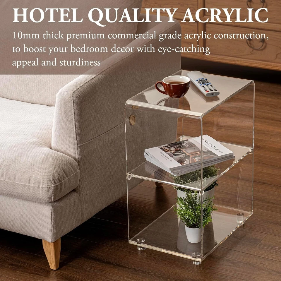 Freestanding Clear Acrylic Bedroom Nightstand with Shelf, Room Side End Table - Image 3 of 4