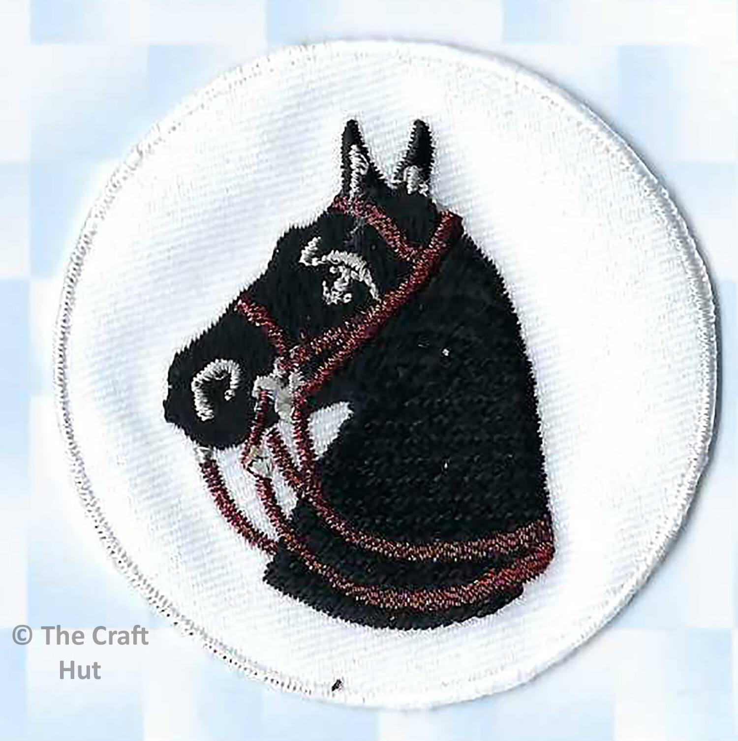 Iron or Sew On Motif Craft Factory Round Patch 6cm Black Horse Head New