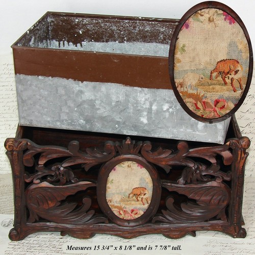 Antique Black Forest Carved 16" Jardiniere, Plant Box, Griffins with Fox & Lamb - Picture 3 of 17