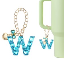 Letter Charm for Stanley Tumbler Cup, Bow Heart Initial W Letter Charm, Blue
