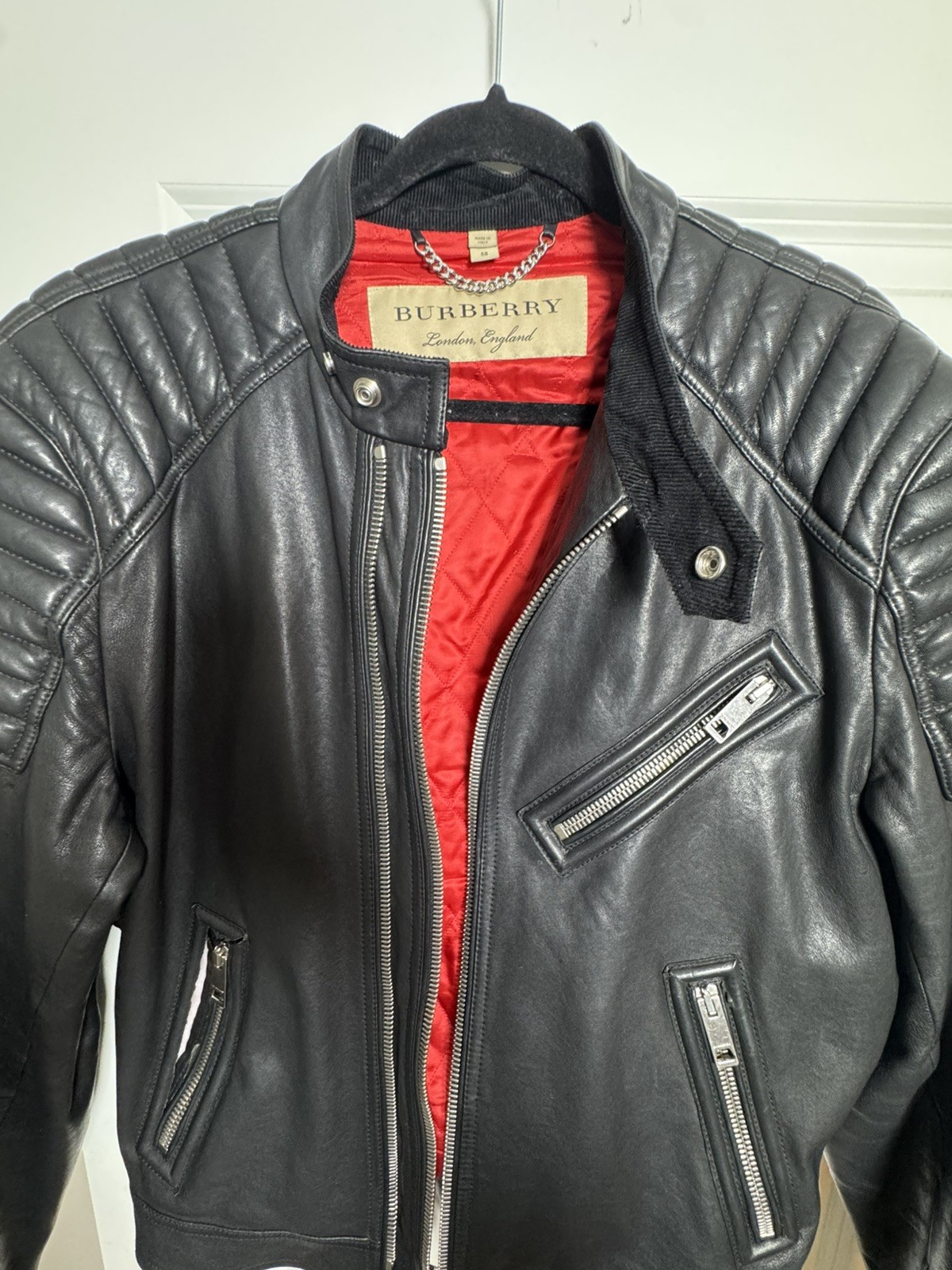 Black Leather Burberry Marlow Leather Motorcycle Jacket  IT/EU 56 = US Men’s 46 image 5