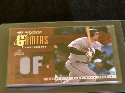 Lance Berkman Game Worn jersey patch baseball card 2003 Donruss Gamers 56/100