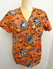 Disney Mickey Minnie Mouse Scrub Top Halloween Vet Nurse Medical Orange Medium
