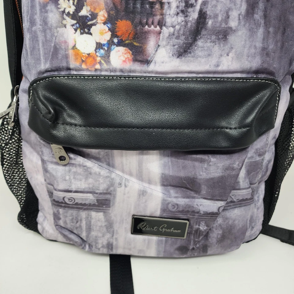 Mochila Robert Graham Para Hombre Calavera Estampado Floral Bolso para Laptop Forro Naranja Calle Foto 3 de 4