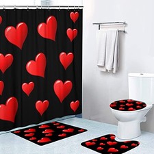 4 Pcs Shower Curtain Sets with Non-Slip Rugs, Toilet Lid Cover and Bath