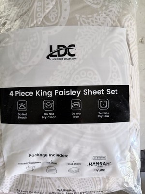 Lux Decor Collection Polyester Bed Sheet Set Paisley In Ivory King NWT 4pc