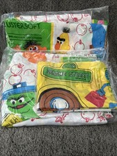 VTG Sesame Street Twin Flat Sheet Set NOS New Big Bird Oscar Bert Ernie Apples